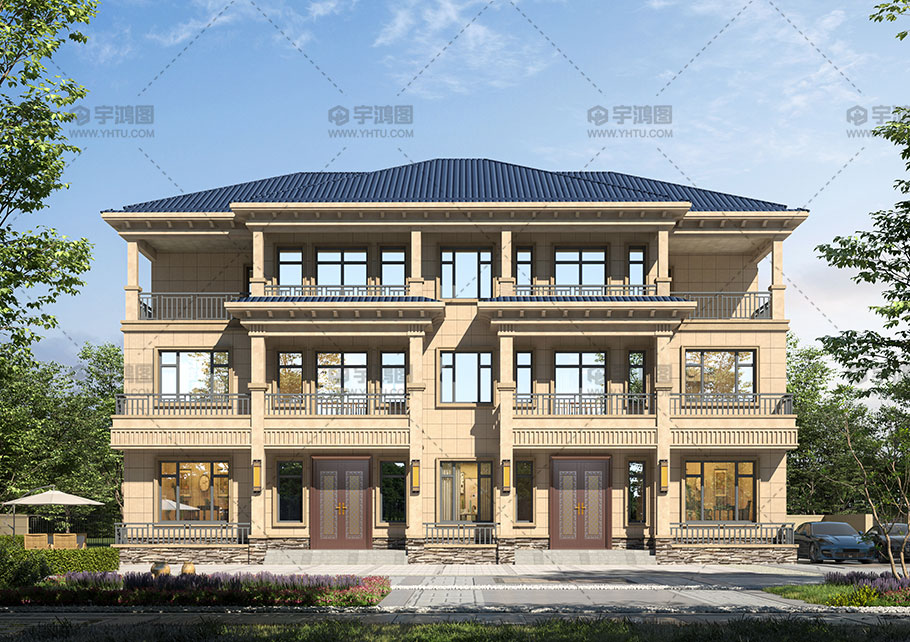 豪華大氣框架結構三層新中式別墅占地229平